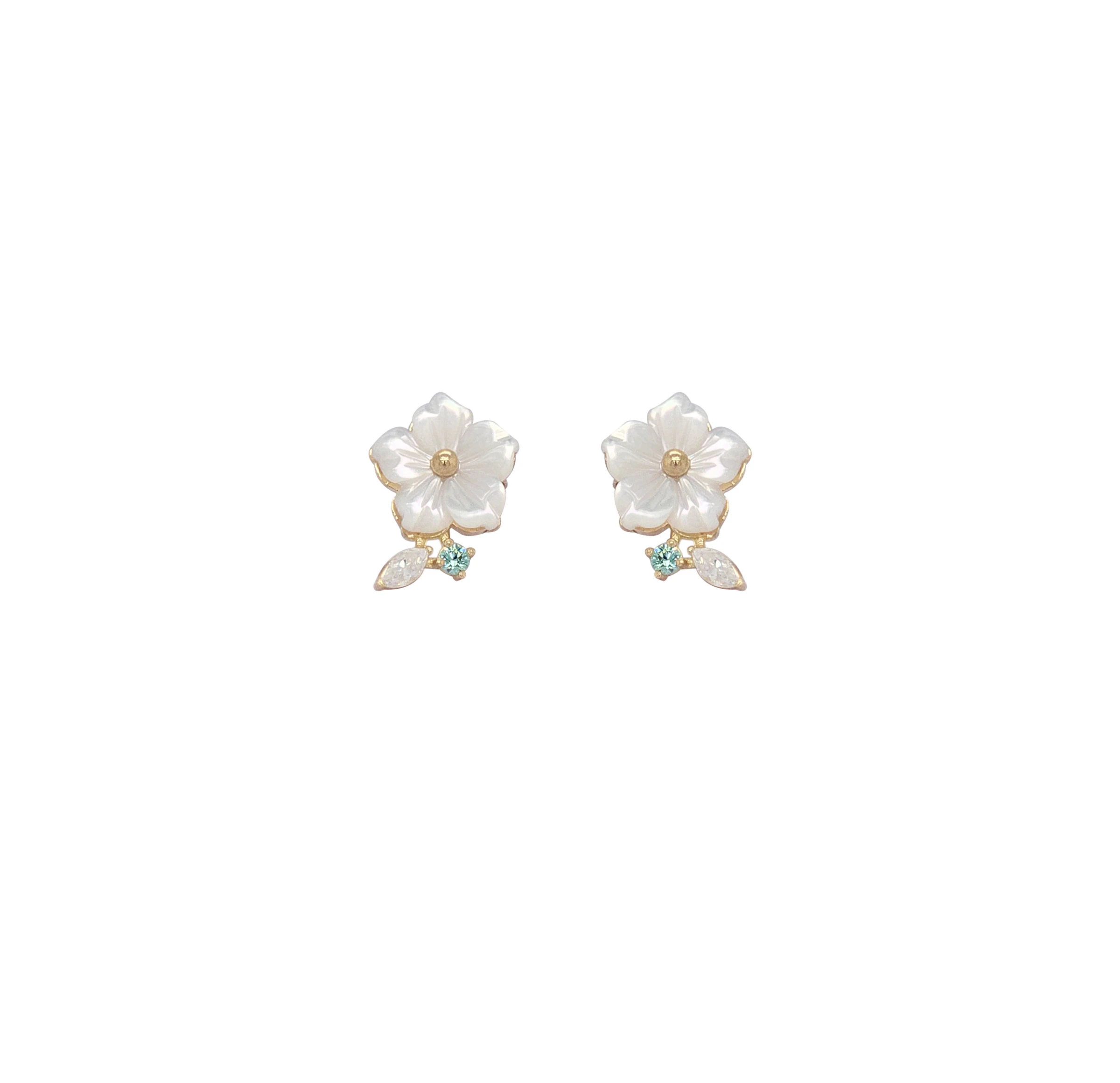 NATURA EARRINGS FLOWER WITH LEAF GREEN