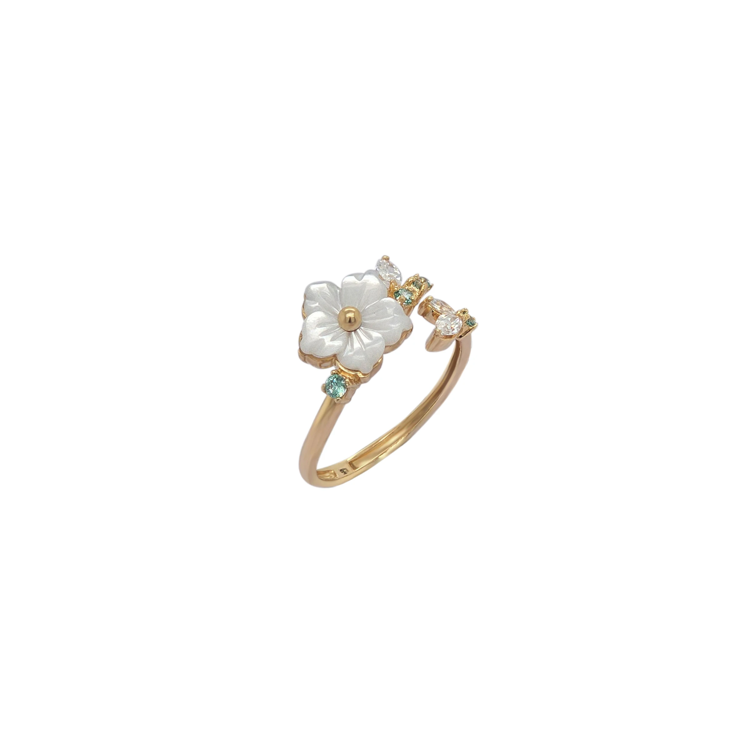 NATURA RING FLOWER WITH LEAF GREEN