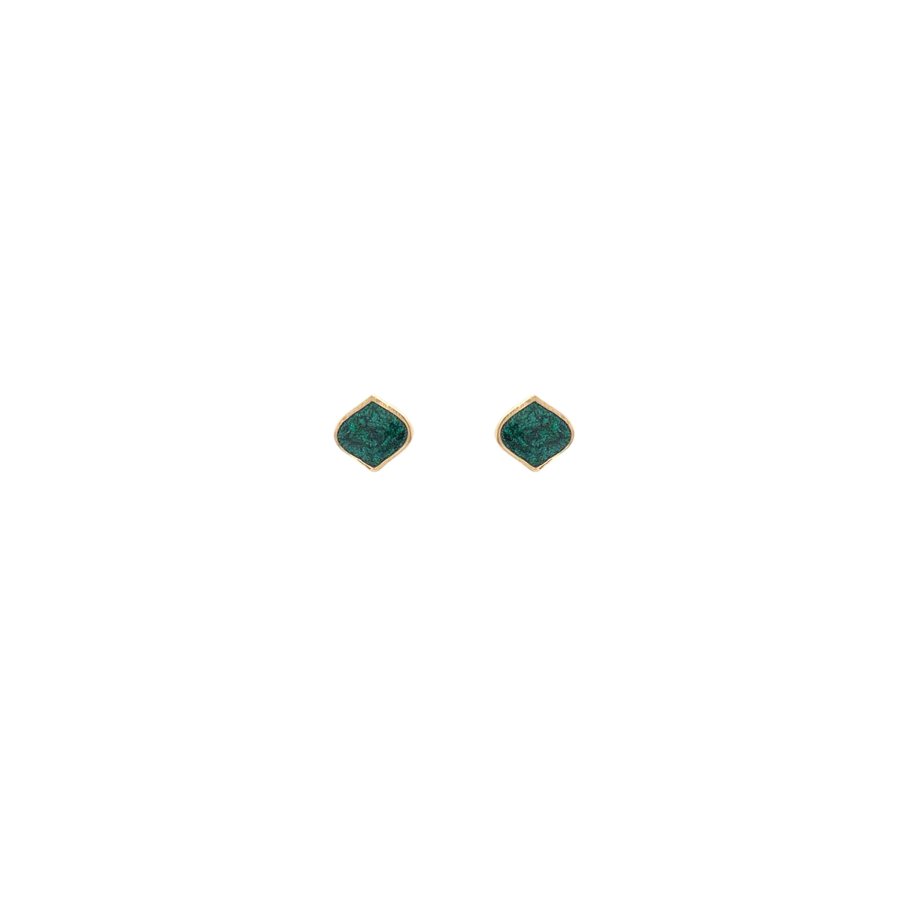 EARRINGS WITH DIAMOND SHAPED METALIC GREEN ENAMEL