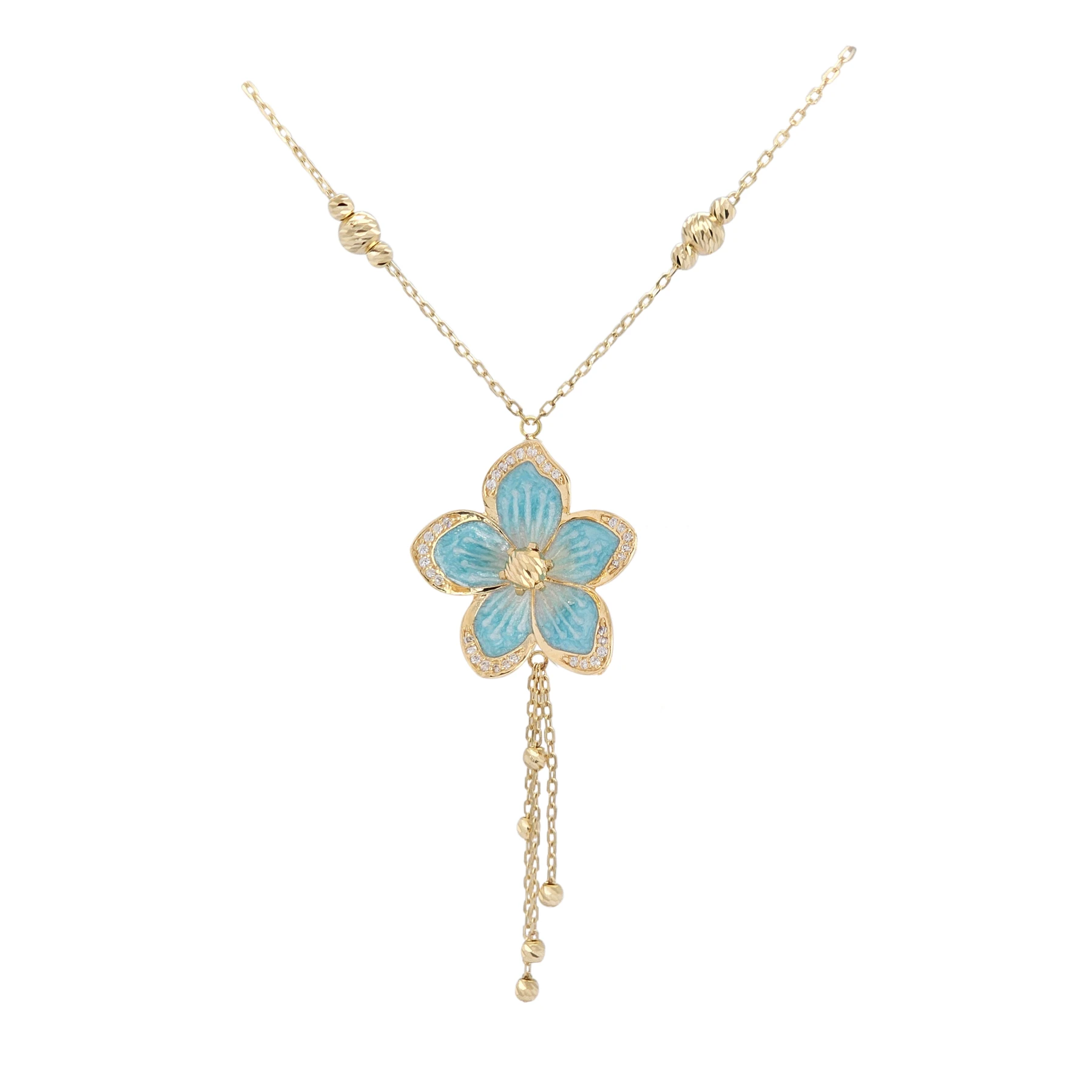 NATURA BLUE ENAMEL FLOWER NECKLACE WITH CHARMS
