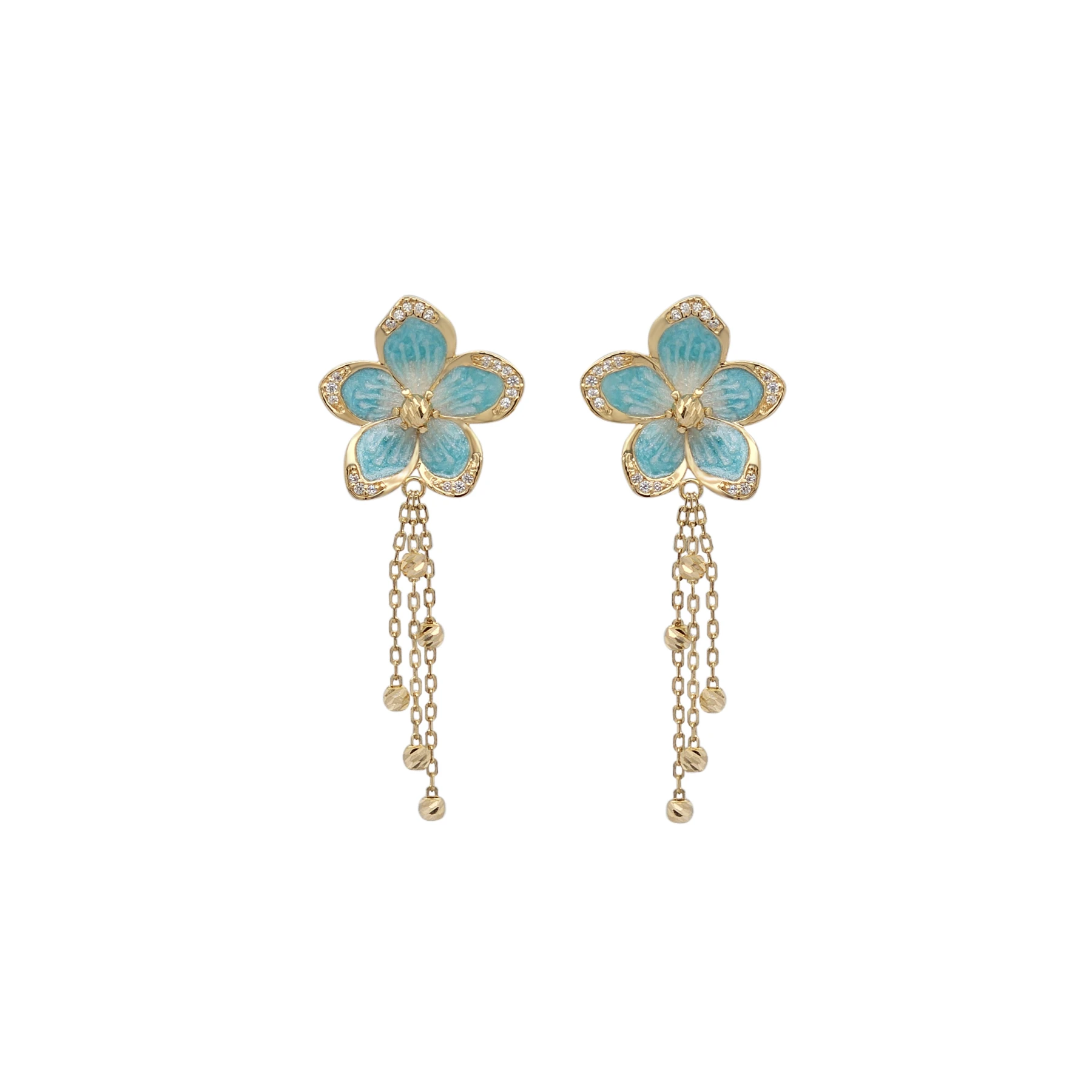 NATURA BLUE ENAMEL FLOWER EARRINGS WITH CHARMS