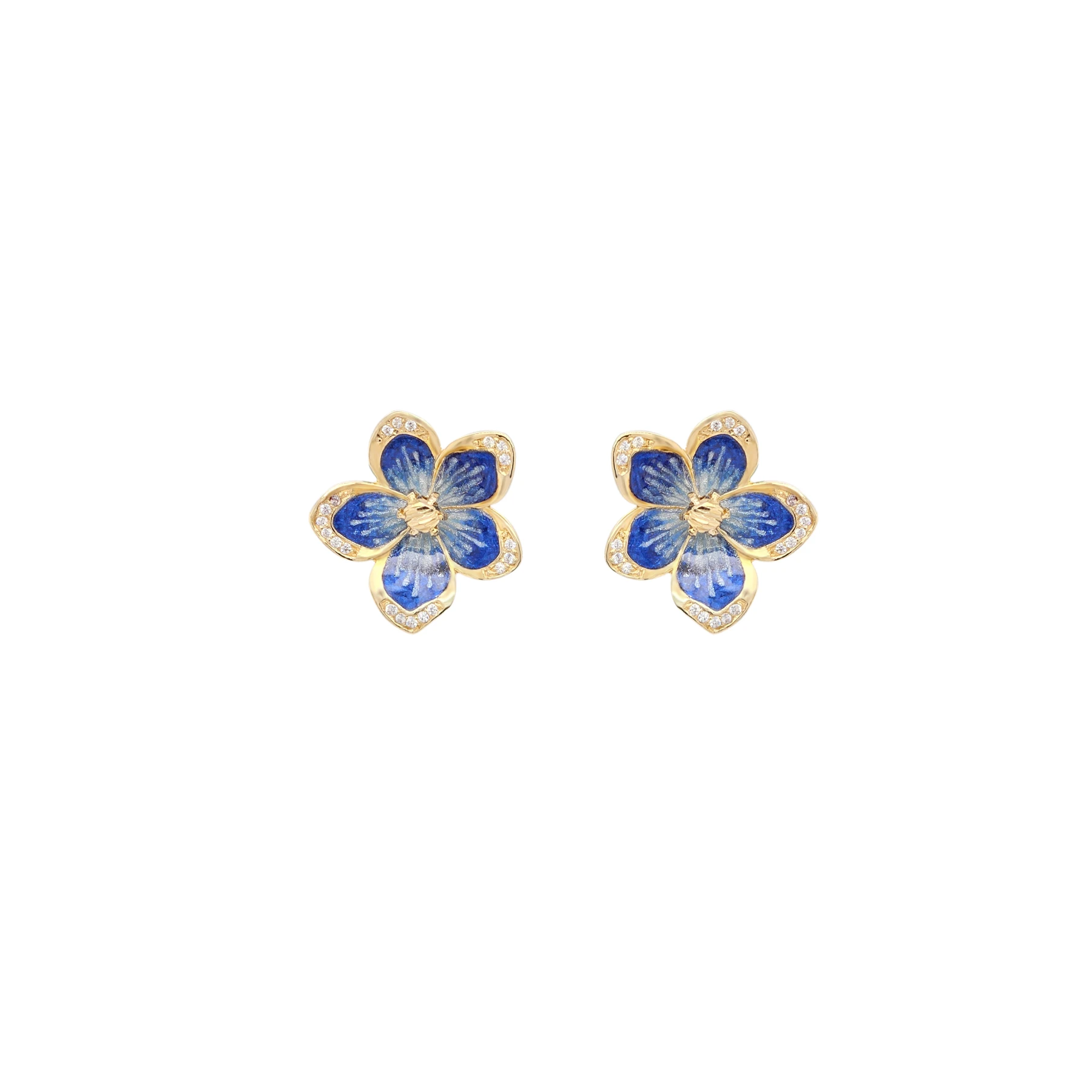 NATURA NAVY BLUE ENAMEL FLOWER EARRINGS