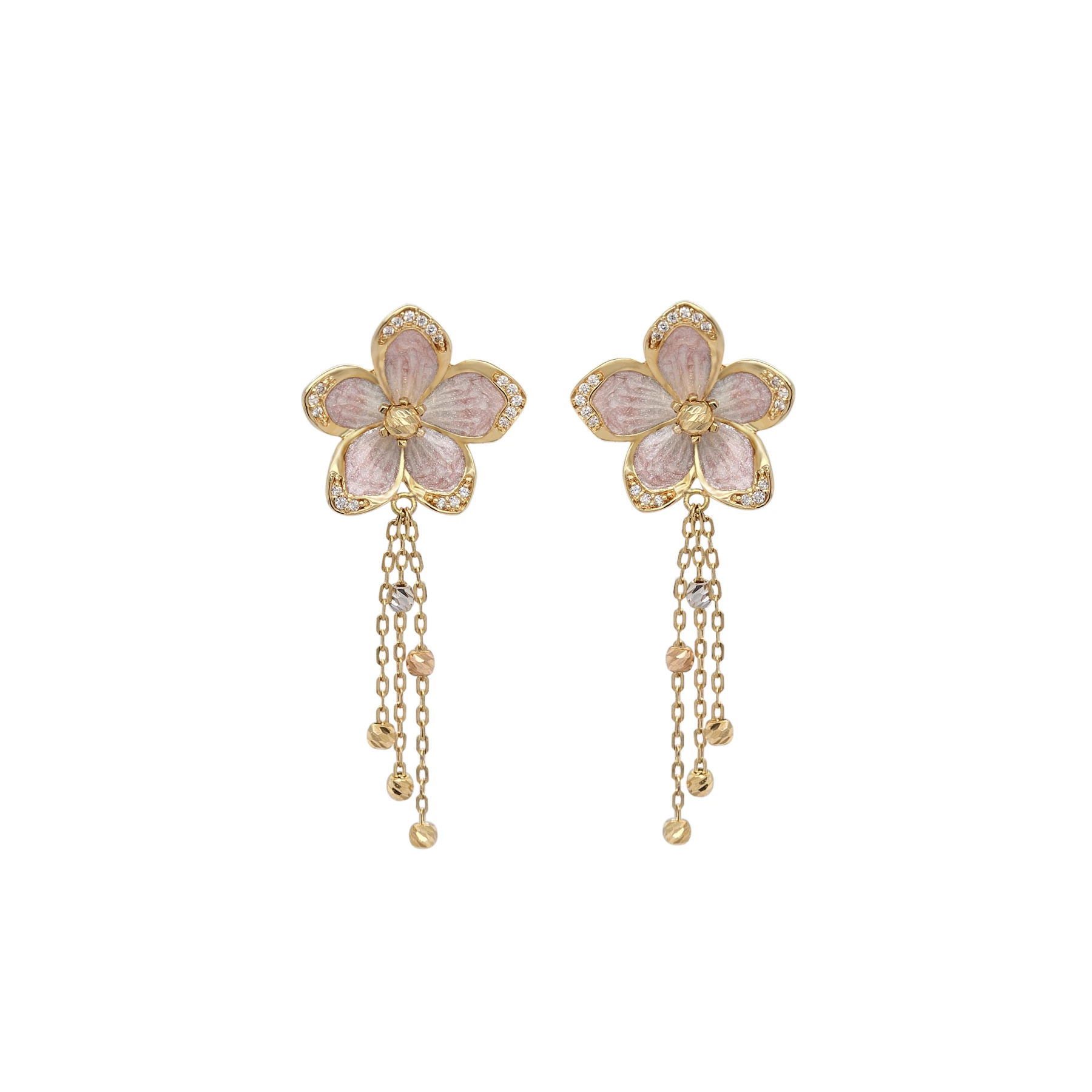 NATURA PINK ENAMEL FLOWER EARRINGS WITH CHARMS