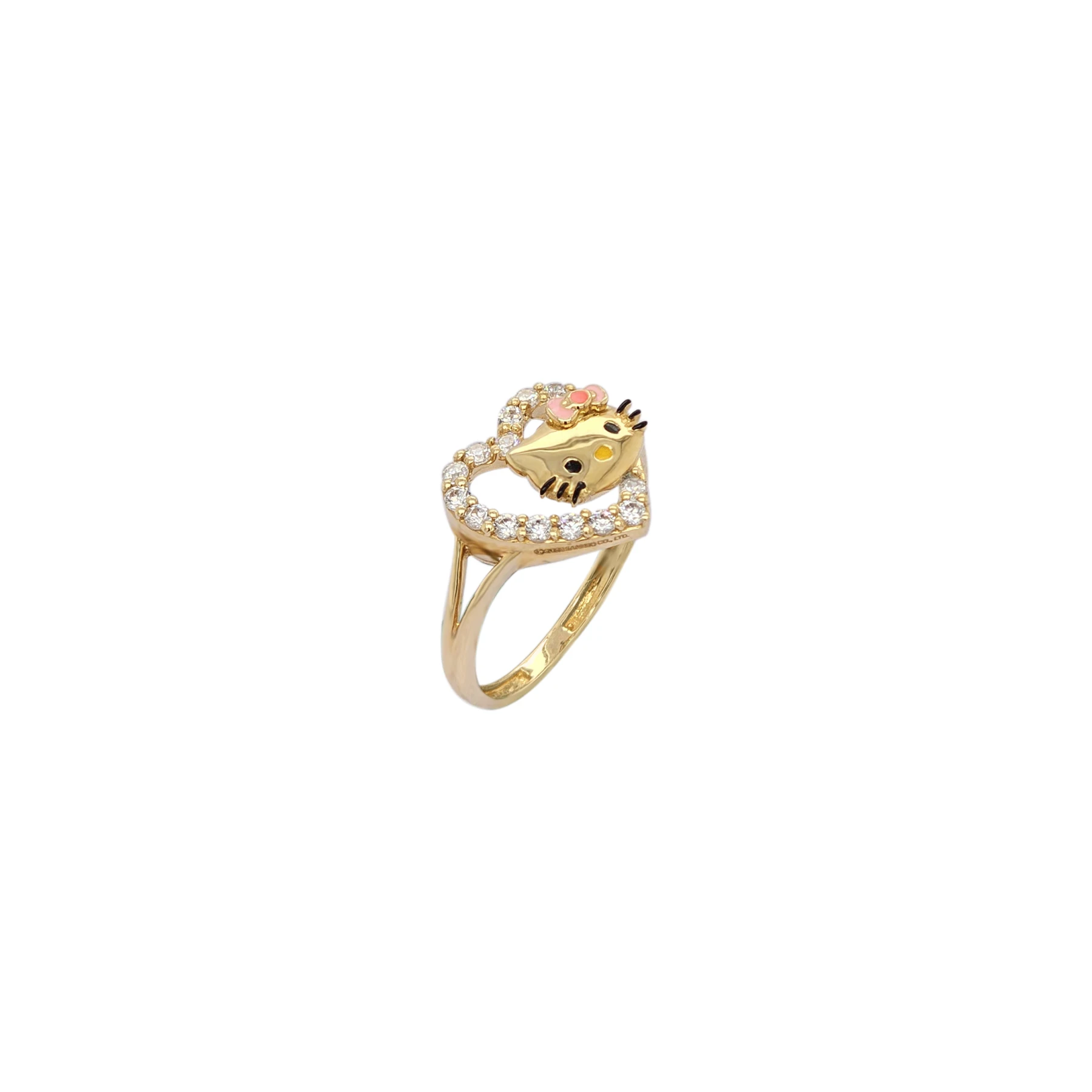 HELLO KITTY FACE ON LOVE WITH PINK ENAMEL AND CZ STONES