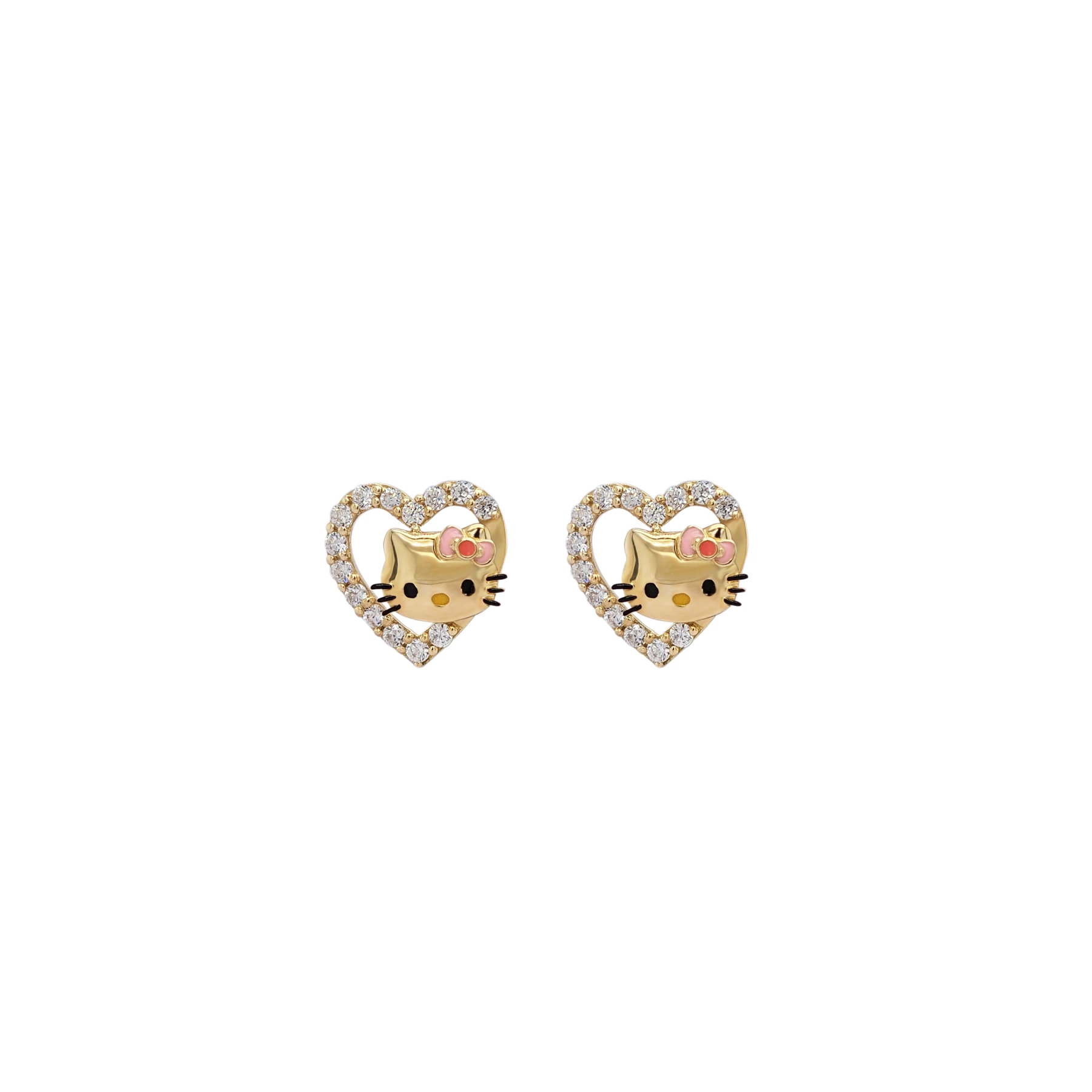 HELLO KITTY EARRINGS FACE ON LOVE WITH PINK ENAMEL AND CZ STONES