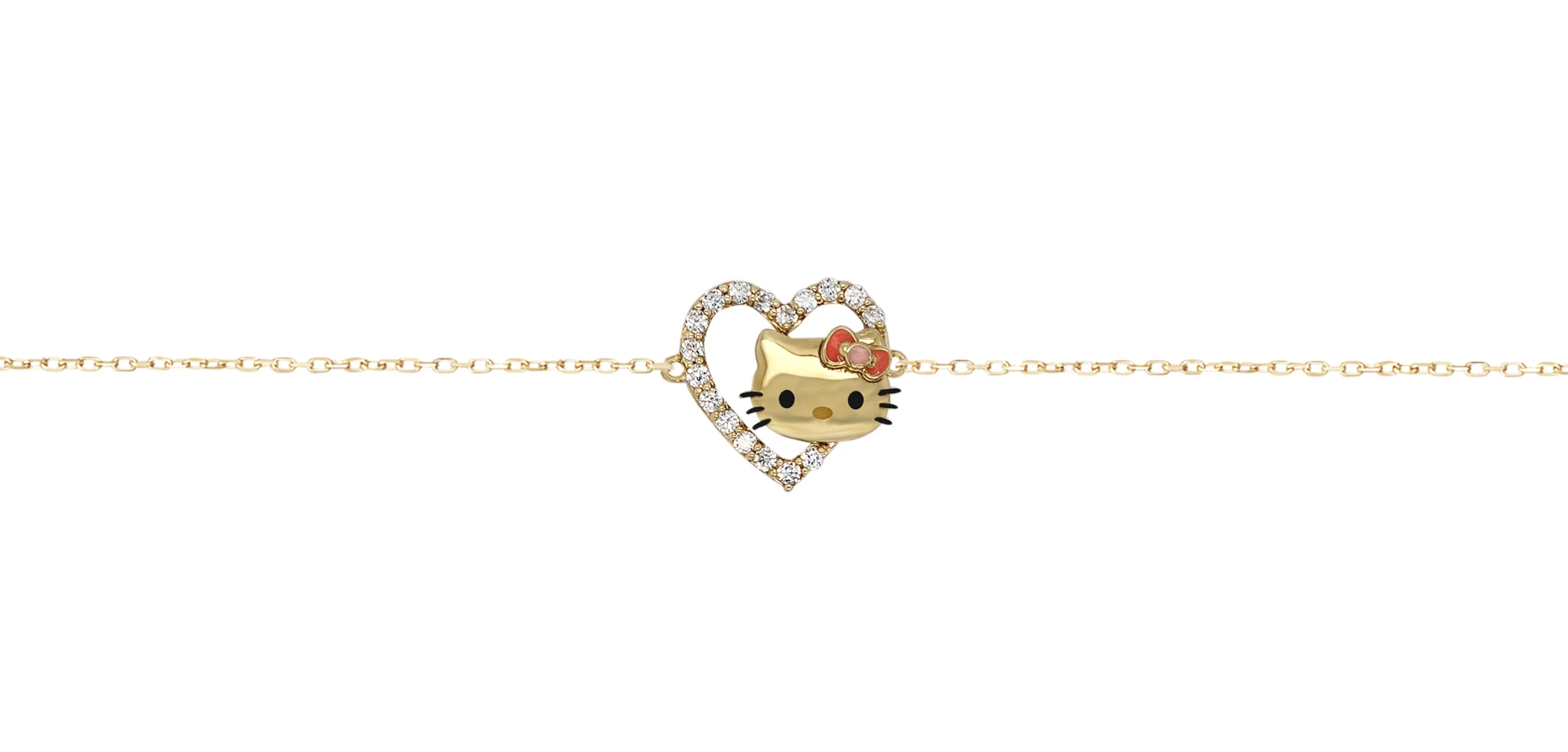 HELLO KITTY BRACELET FACE ON LOVE WITH PINK ENAMEL AND CZ STONES