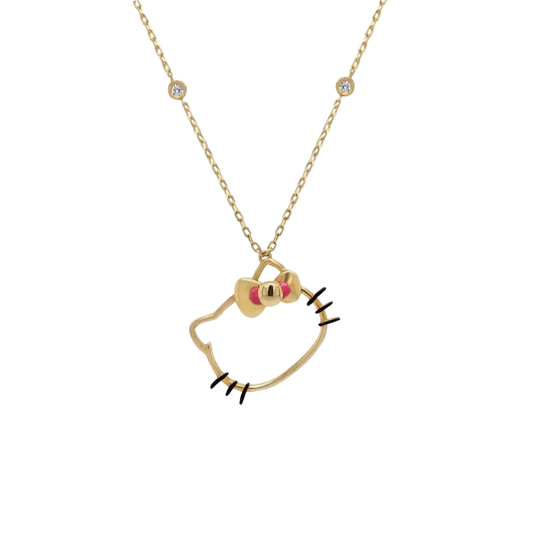 HELLO KITTY NECKLACE OPENFACE PINK ENAMEL
