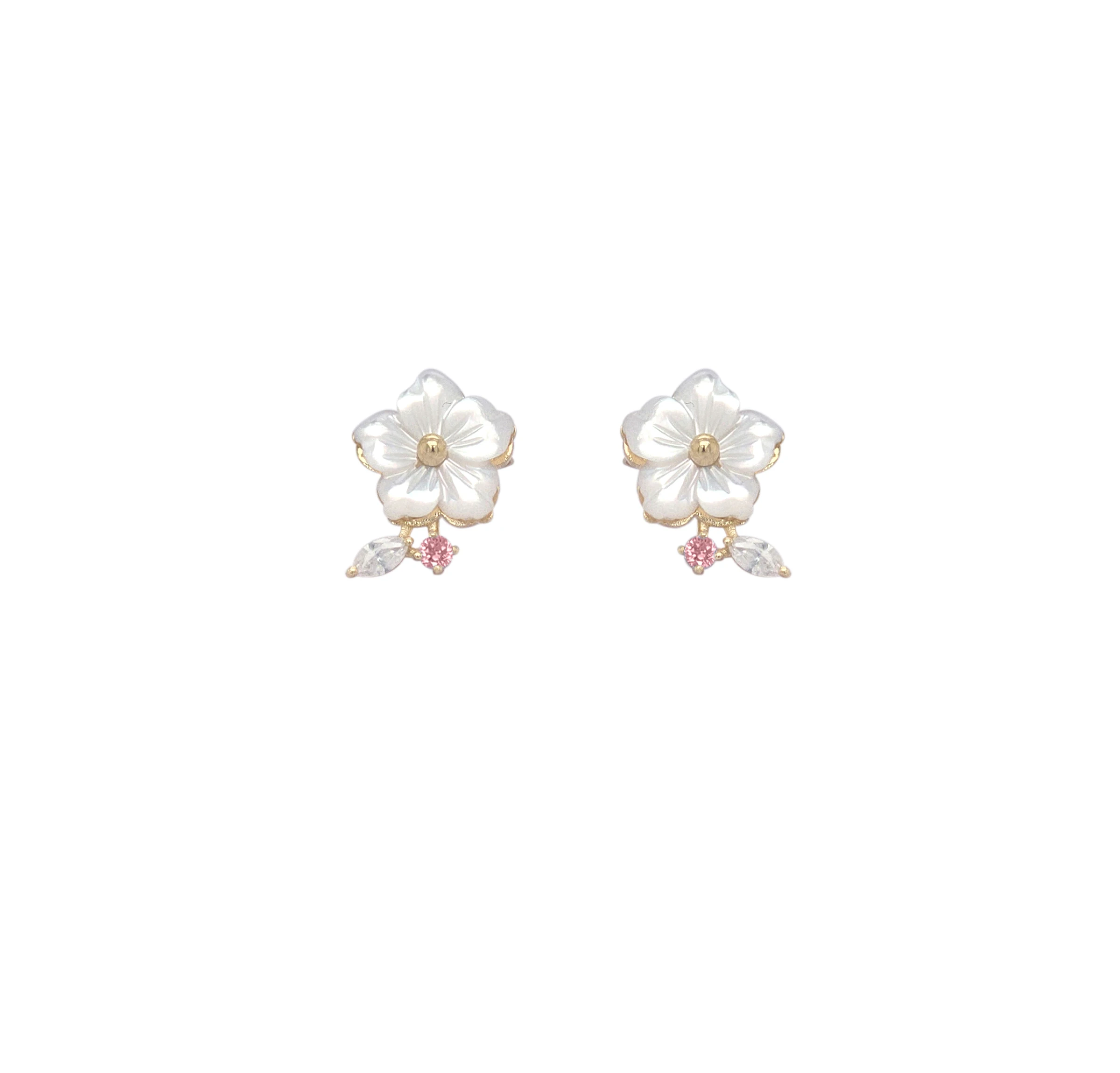 NATURA EARRINGS FLOWER WITH LEAF PINK