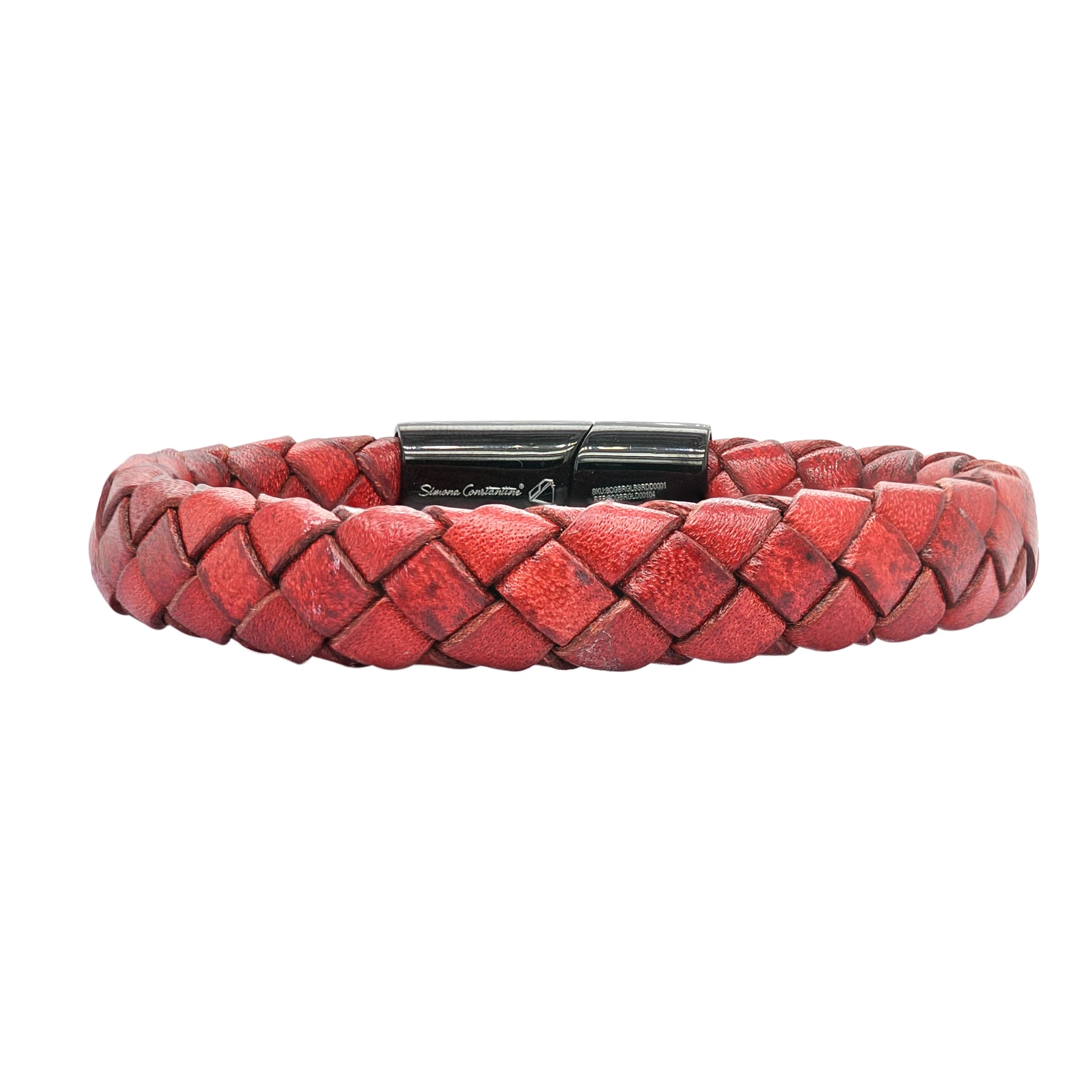 GENT'S LEATHER RED BROAD STRAP WITH DIAMOND AND BLACK CLASP