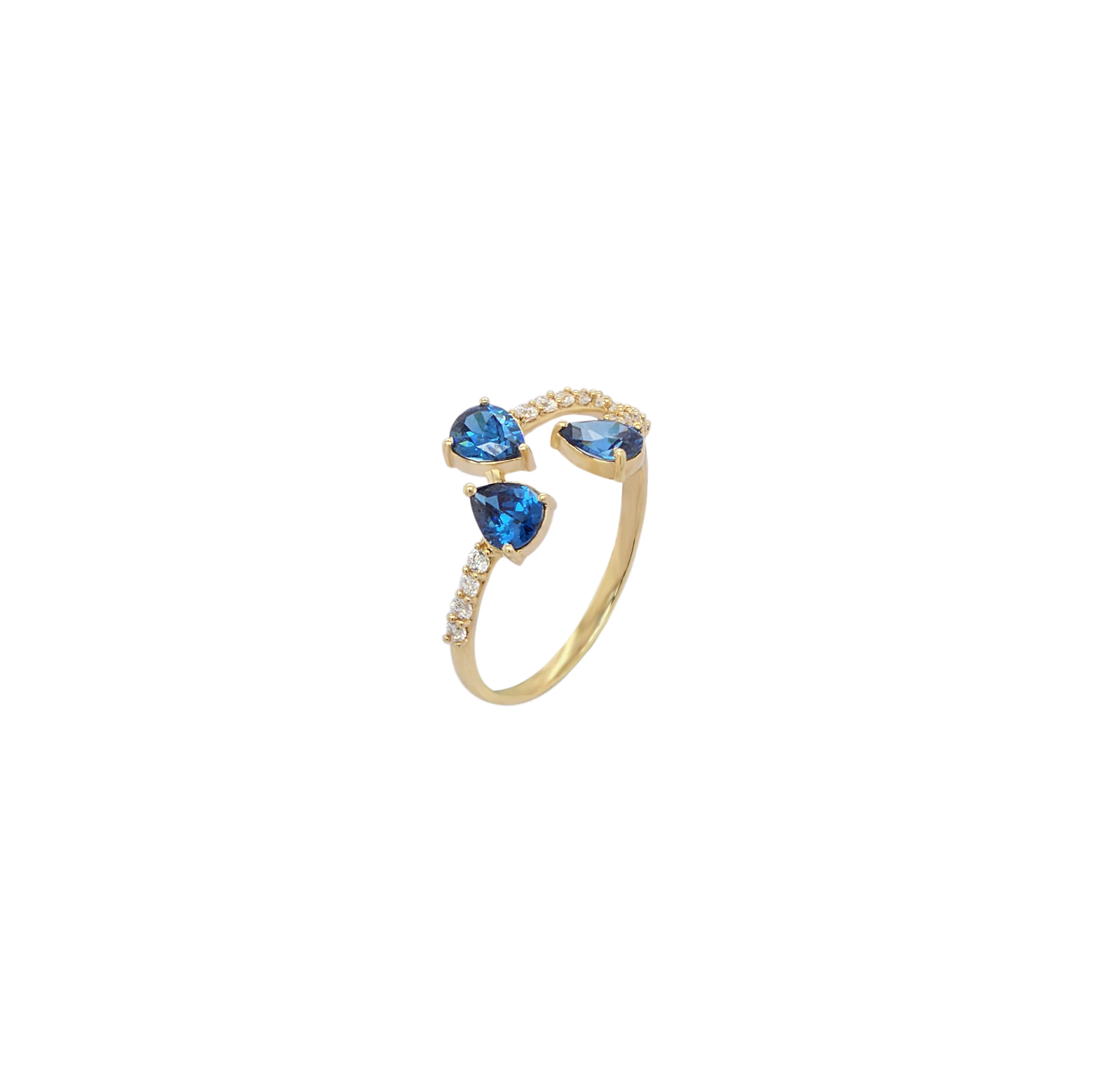 NATURA RING BYPASS WITH THREE PEAR SHAPED BLUE AND WHITE SMALL STONES