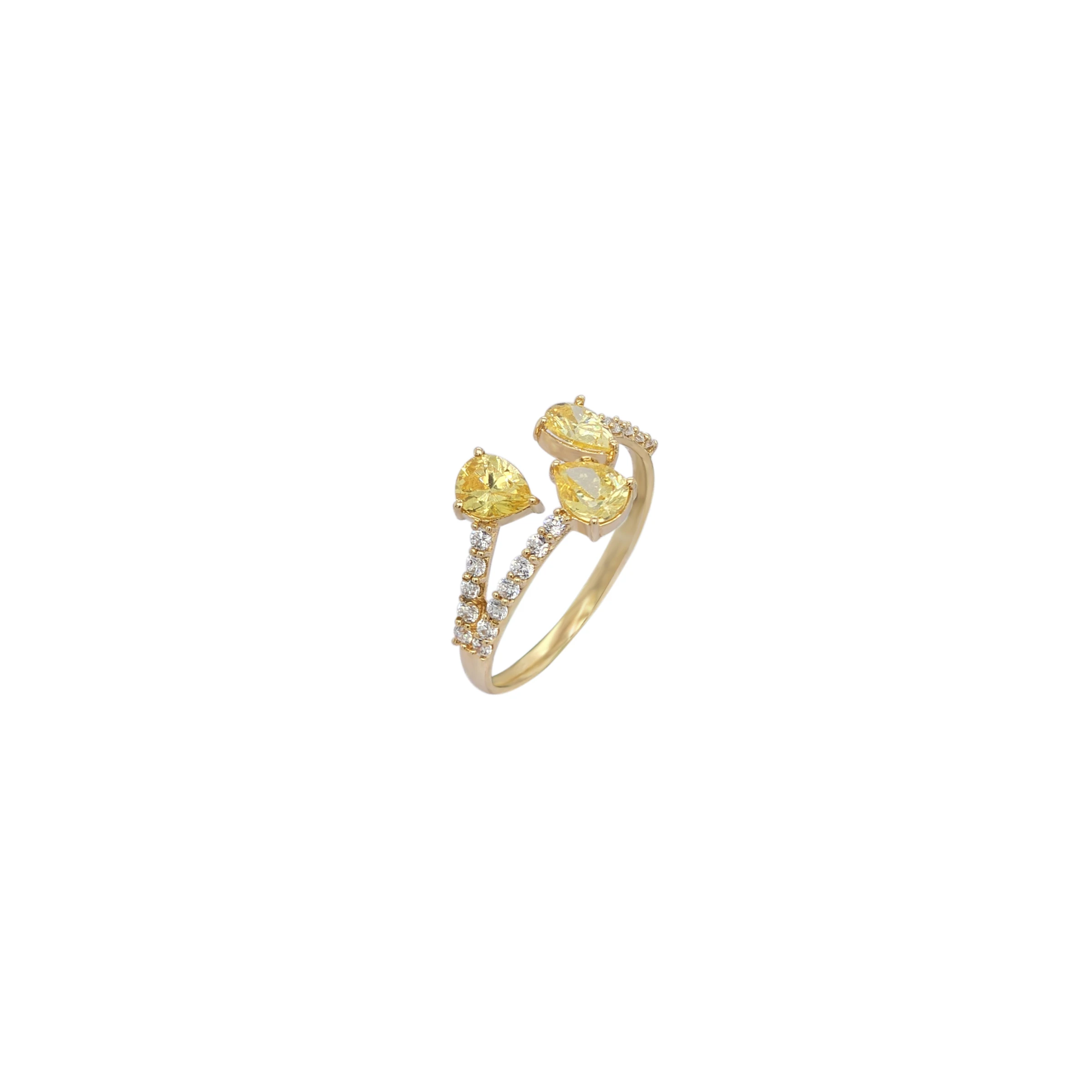 NATURA RING BYPASS WITH THREE PEAR SHAPED YELLOW AND WHITE SMALL STONES