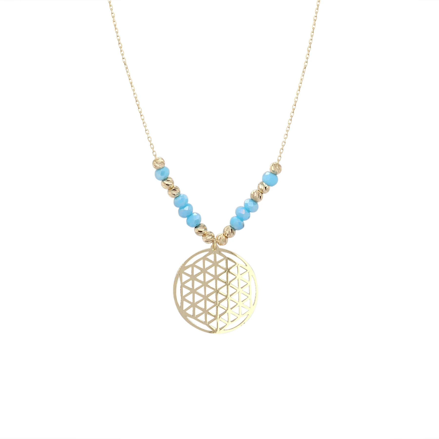 NATURA NECKLACE WITH 8 TURQUOISE BLUE CRYSTAL AND MODERN GEOMETRIC PENDANT