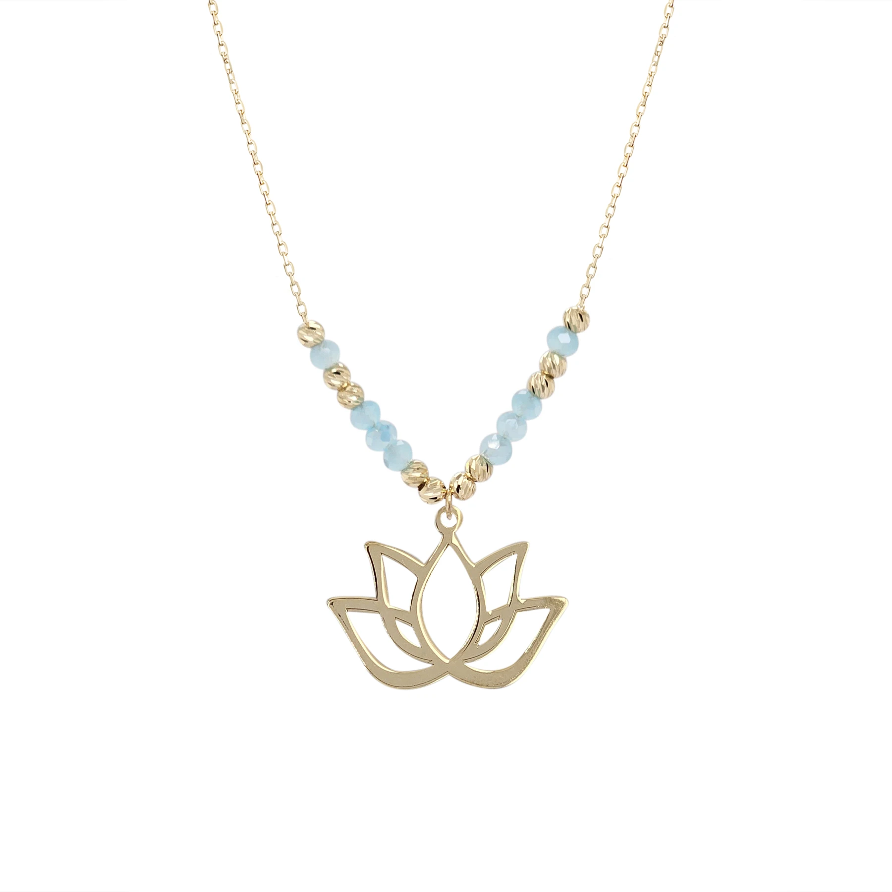 NATURA NECKLACE WITH 8 LITE BLUE CRYSTAL AND LOTUS PENDANT