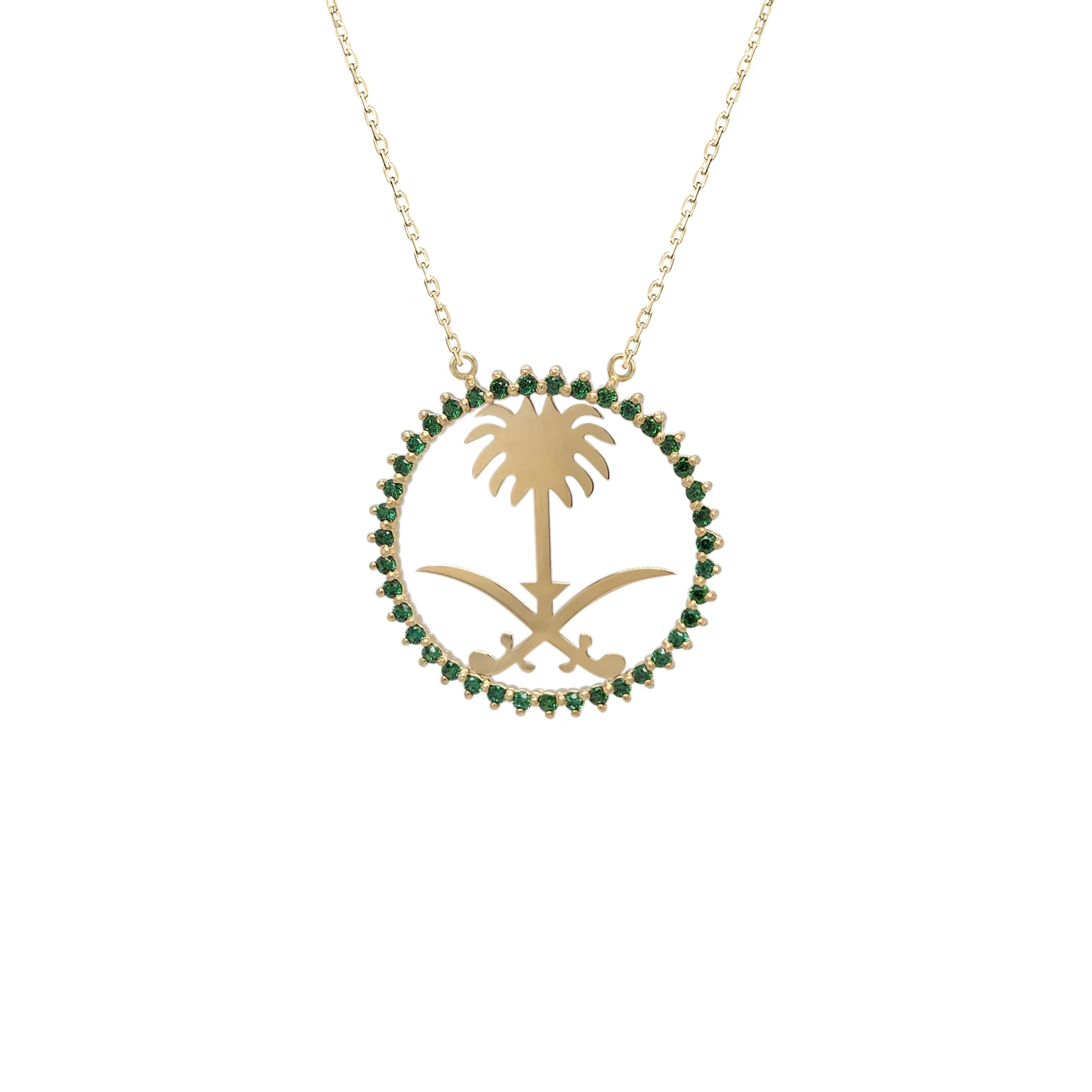 SAUDI NATIONAL DAY GOLD NECKLACE WITH ENAMEL AND ZIRCONIA STONES