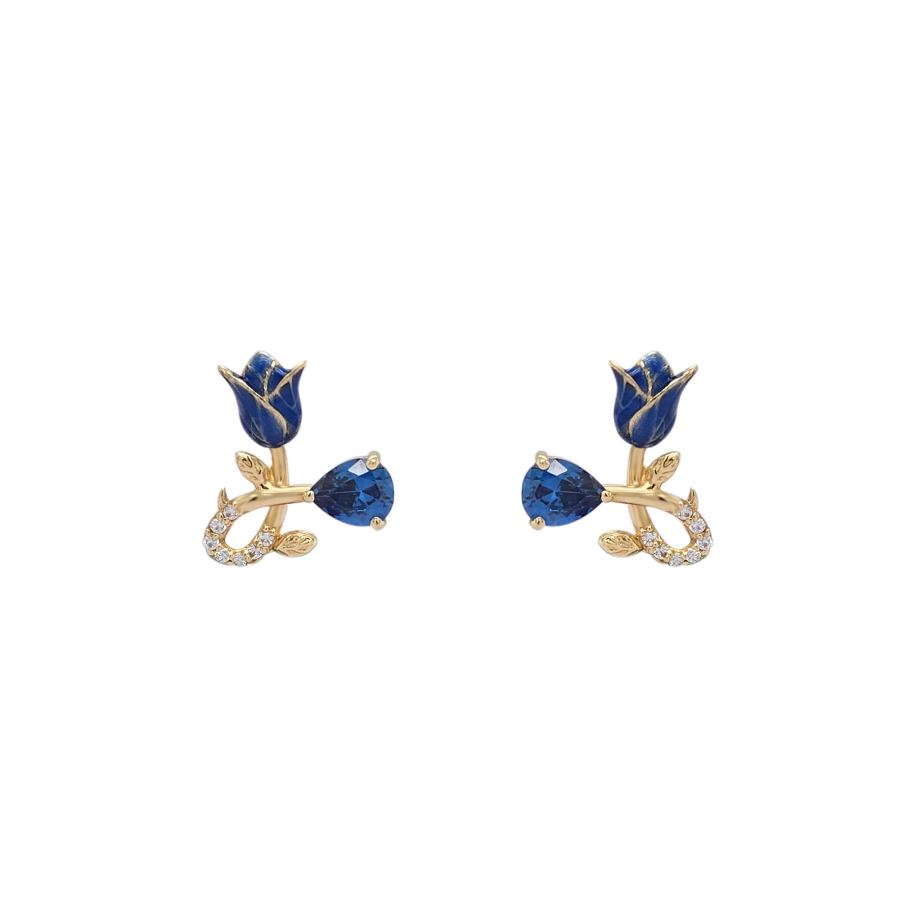 NATURA EARRINGS WITH BLUE ENAMEL FLOWER AND BLUE PEAR CUT CZ