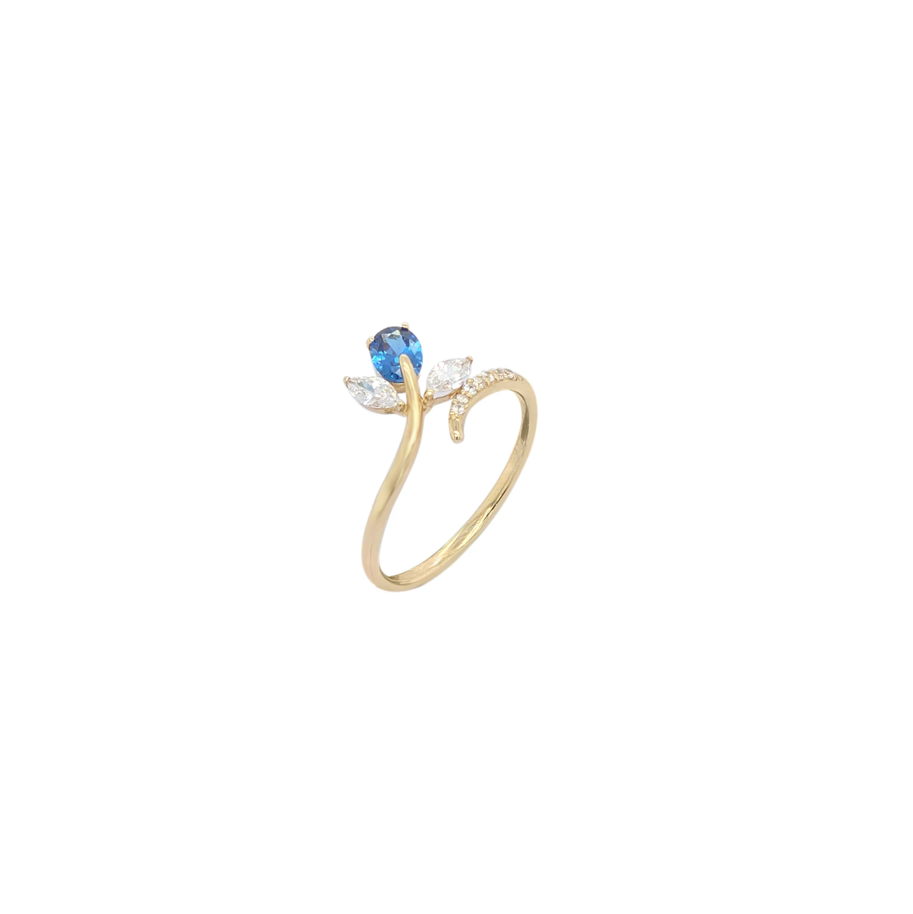 NATURA RING WITH LEAFY BRANCH WHITE AND BLUE STONE