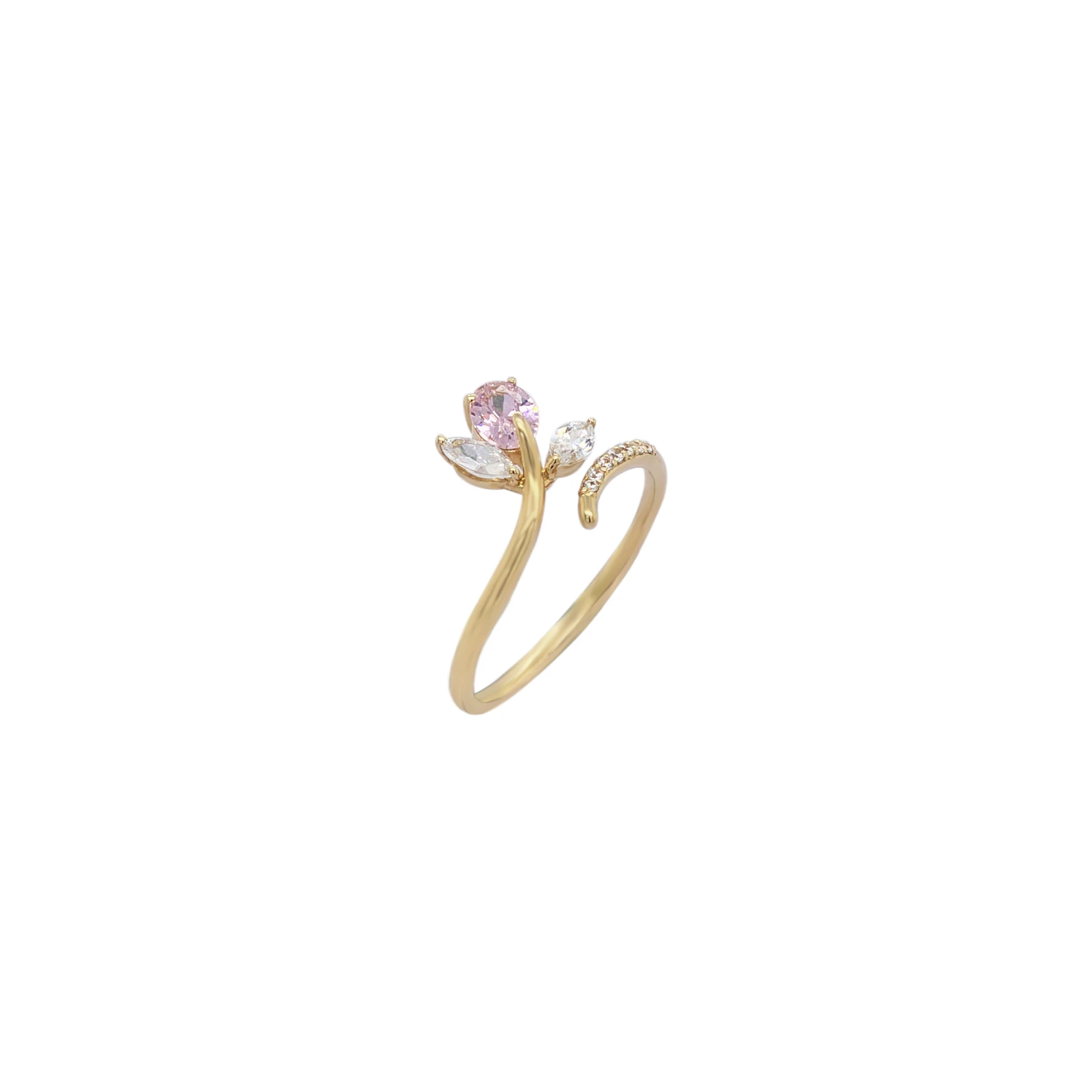 NATURA RING WITH LEAFY BRANCH WHITE AND PINK STONE