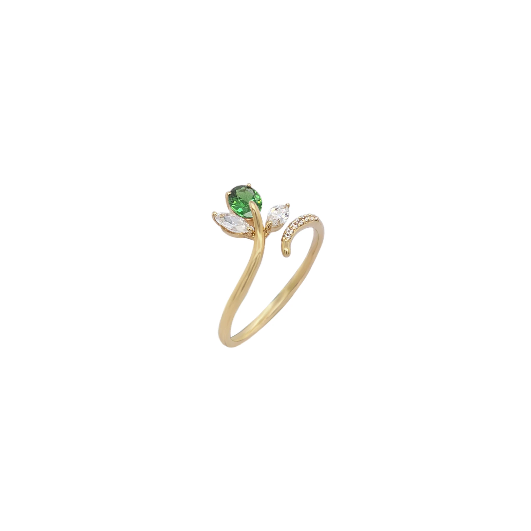 NATURA RING WITH LEAFY BRANCH WHITE AND GREEN STONE
