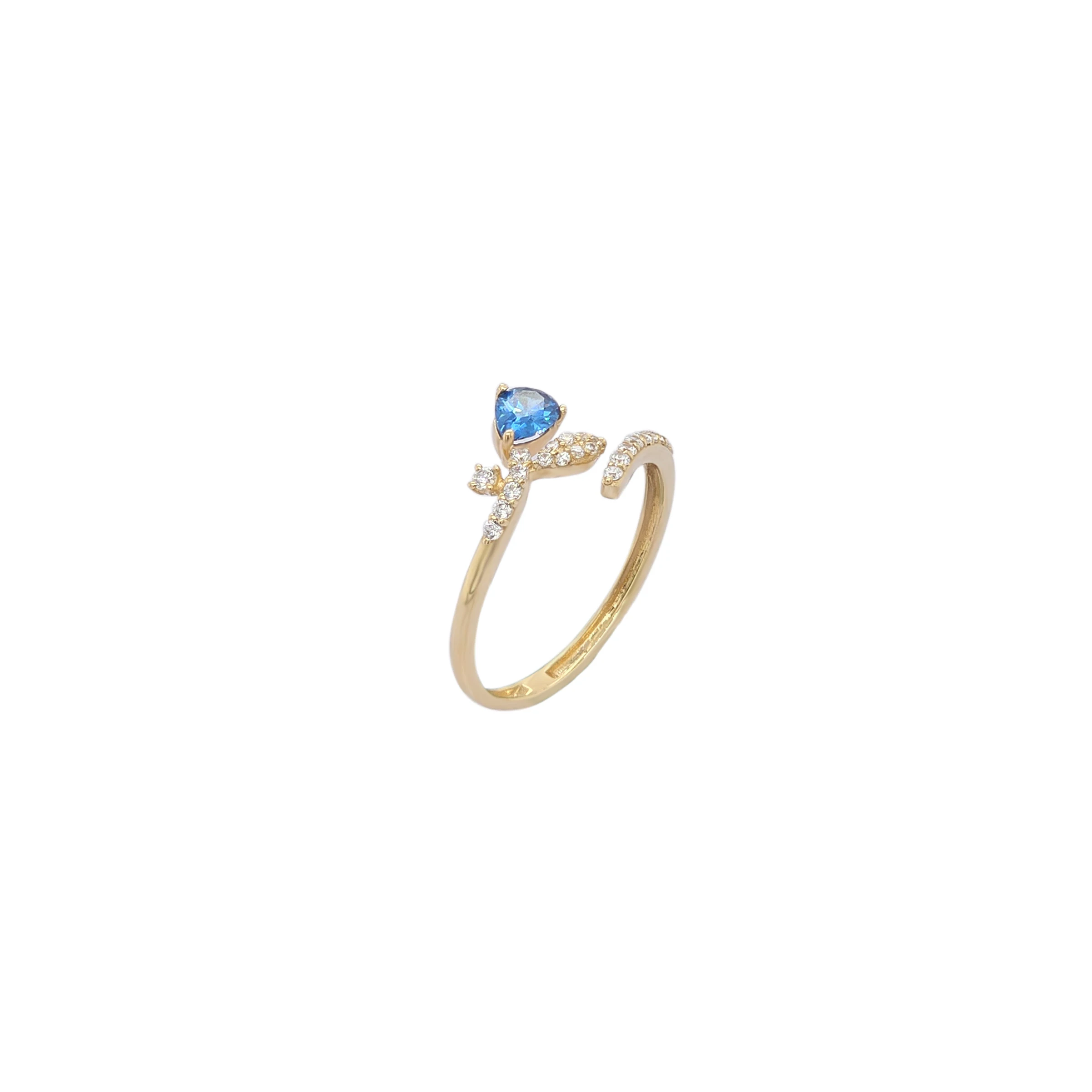 NATURA RING LEAFY BRANCH WITH ONE BLUE PEAR-SHAPED AND TINY WHITE STONES