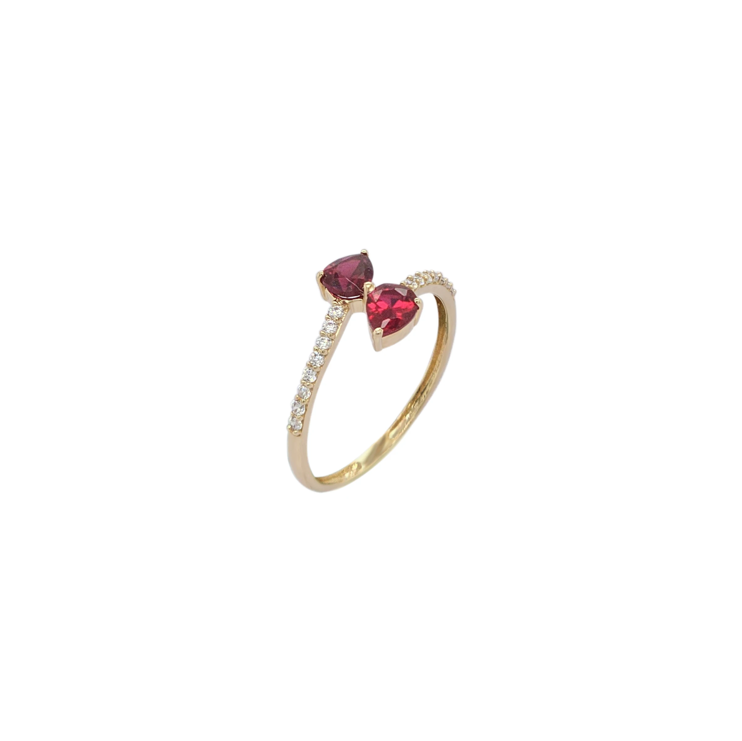 NATURA BYPASS RING WITH RED AND WHITE ZIRCONIA STONES