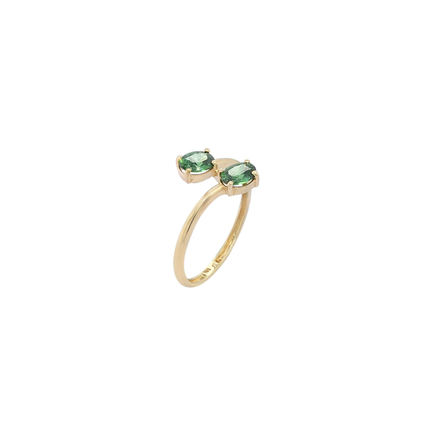 NATURA BYPASS RING WITH OVAL GREEN ZIRCONIA STONES