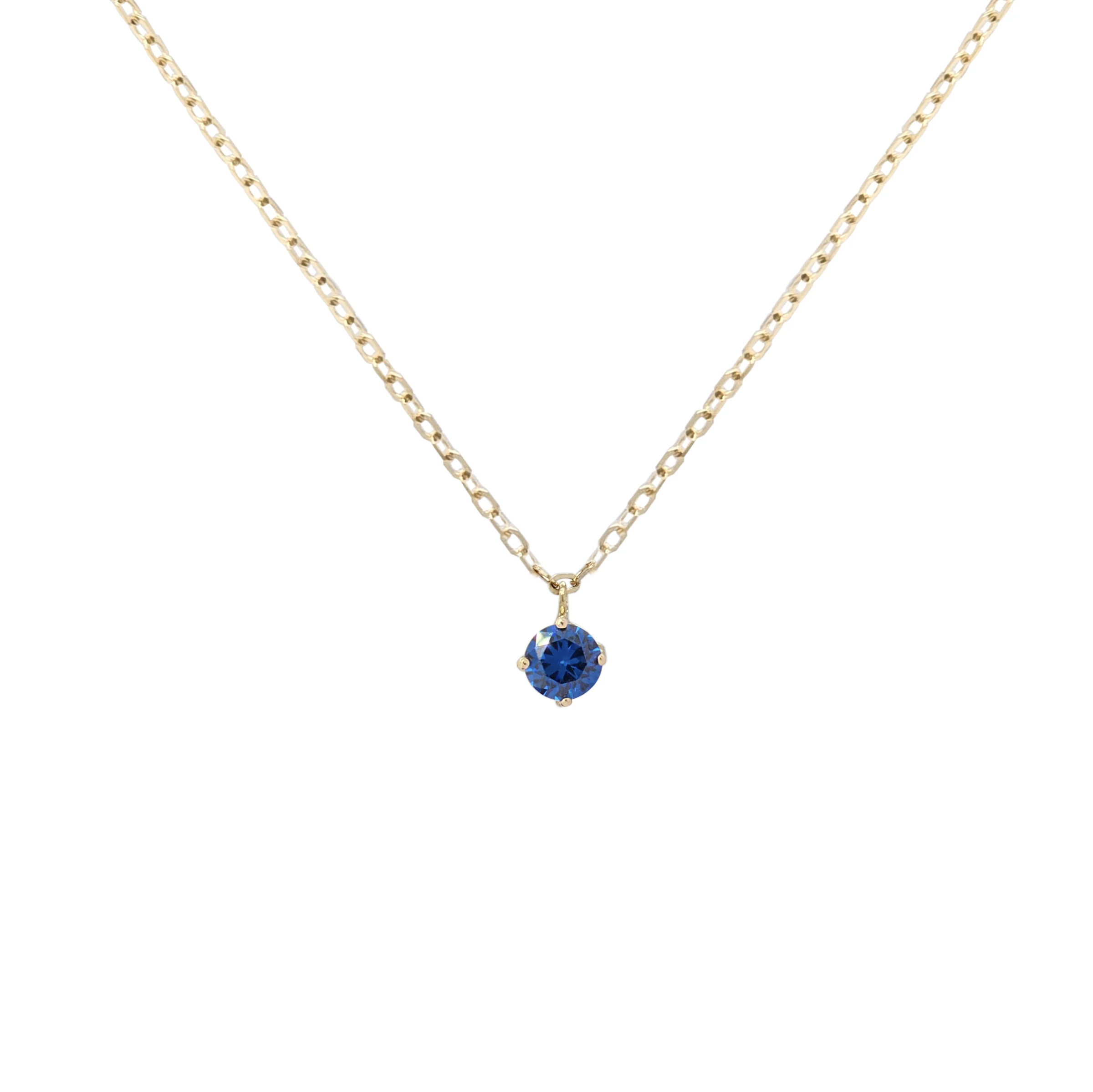 SOLITAIRE NECKLACE 4MM BLUE Y/G
