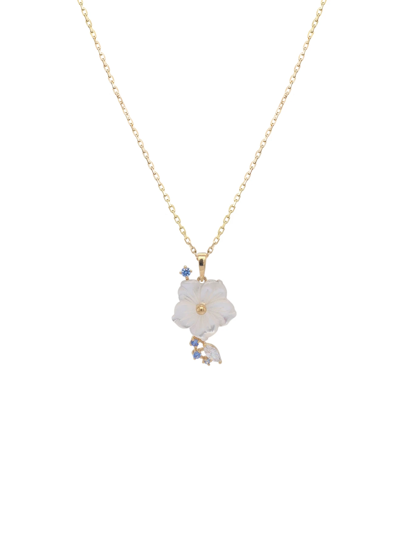 NATURA NECKLACE FLOWER WITH LEAF BLUE