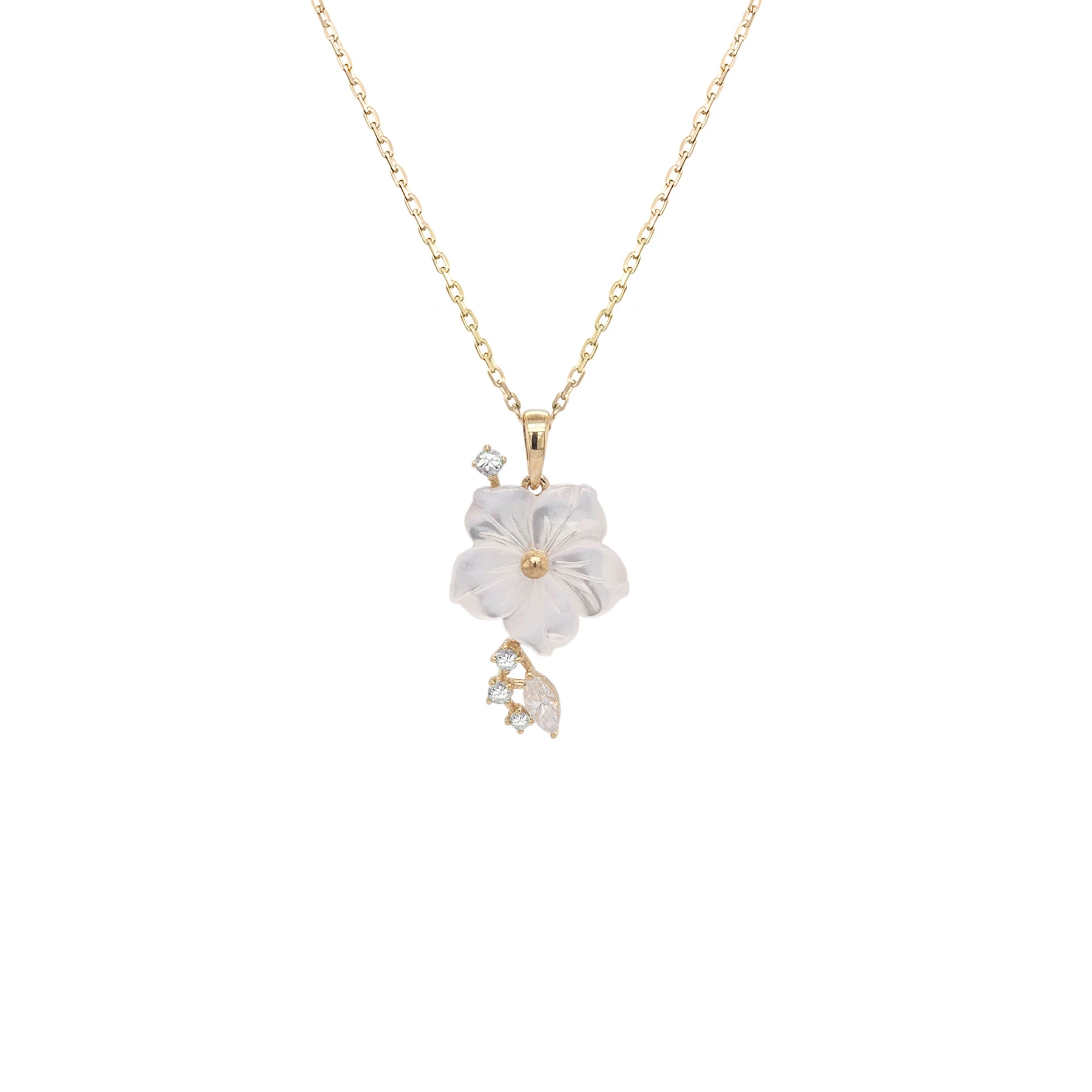 NATURA NECKLACE FLOWER WITH LEAF WHITE ZIRCONIA