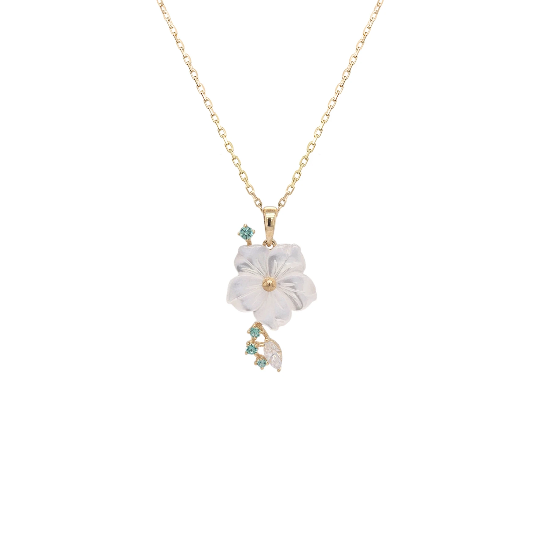 NATURA NECKLACE FLOWER WITH LEAF GREEN ZIRCONIA