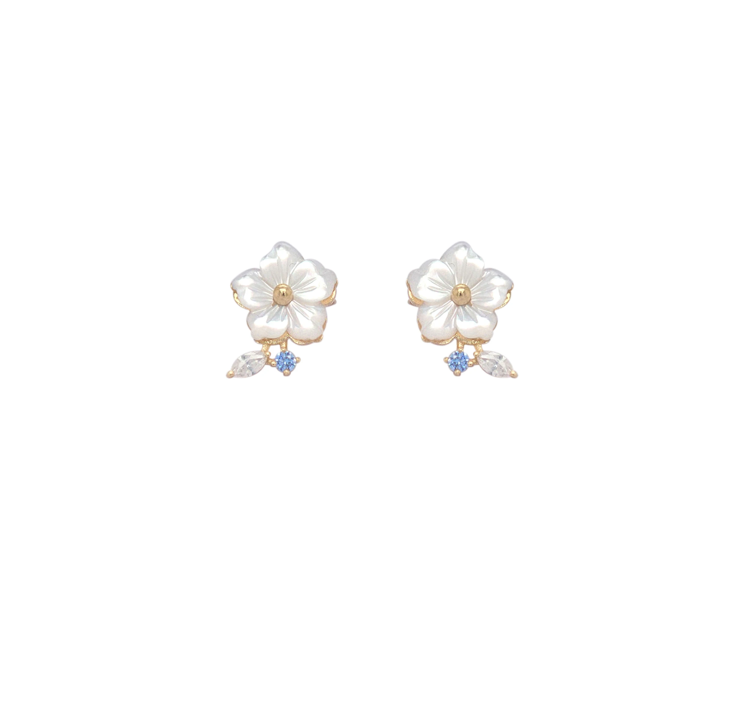 NATURA EARRINGS FLOWER WITH LEAF BLUE