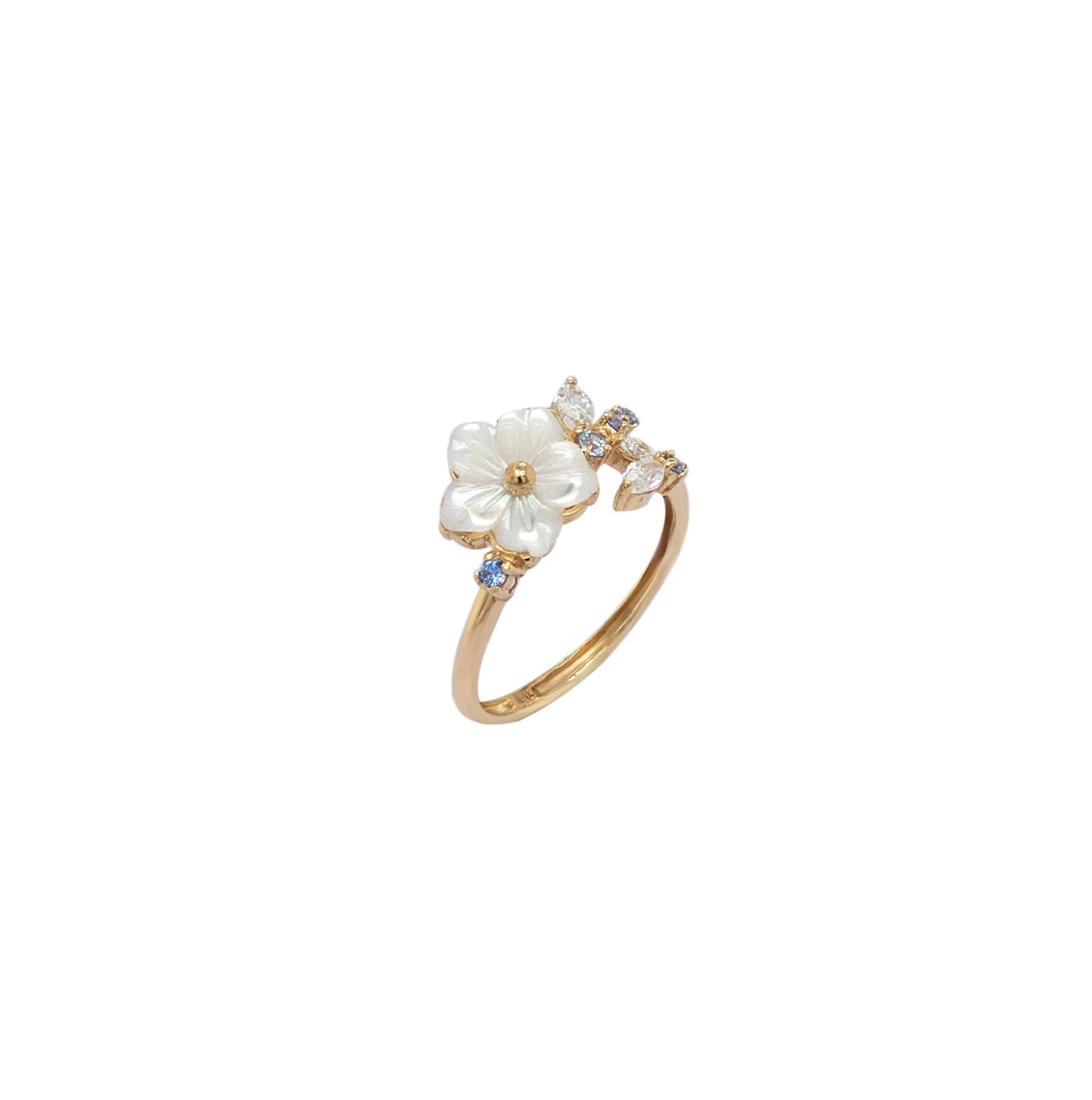 NATURA RING FLOWER WITH LEAF BLUE