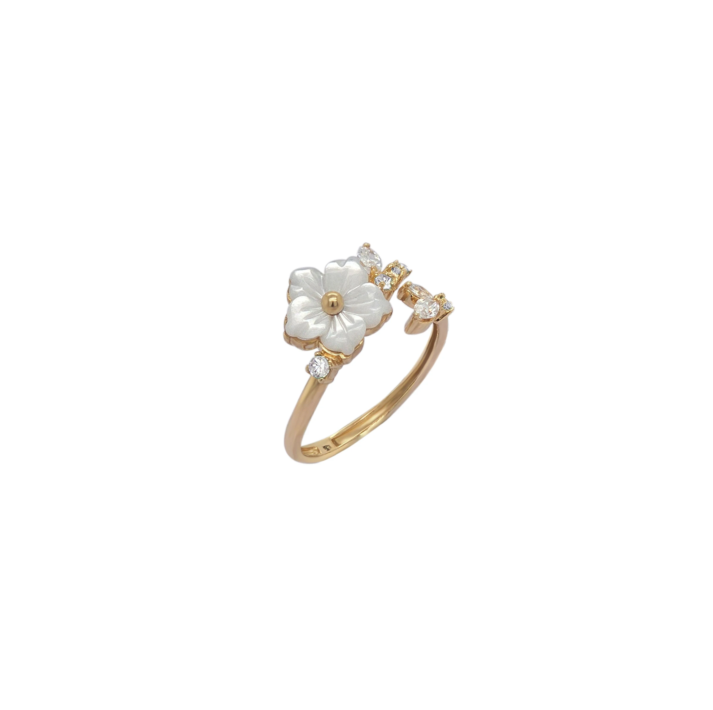 NATURA RING FLOWER WITH LEAF WHITE