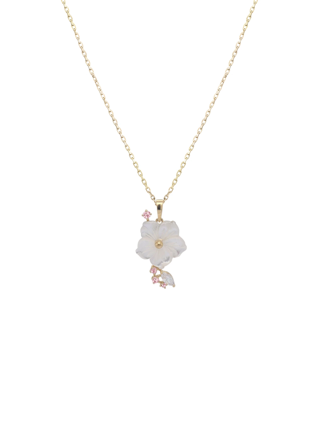 NATURA NECKLACE FLOWER WITH LEAF PINK ZIRCONIA