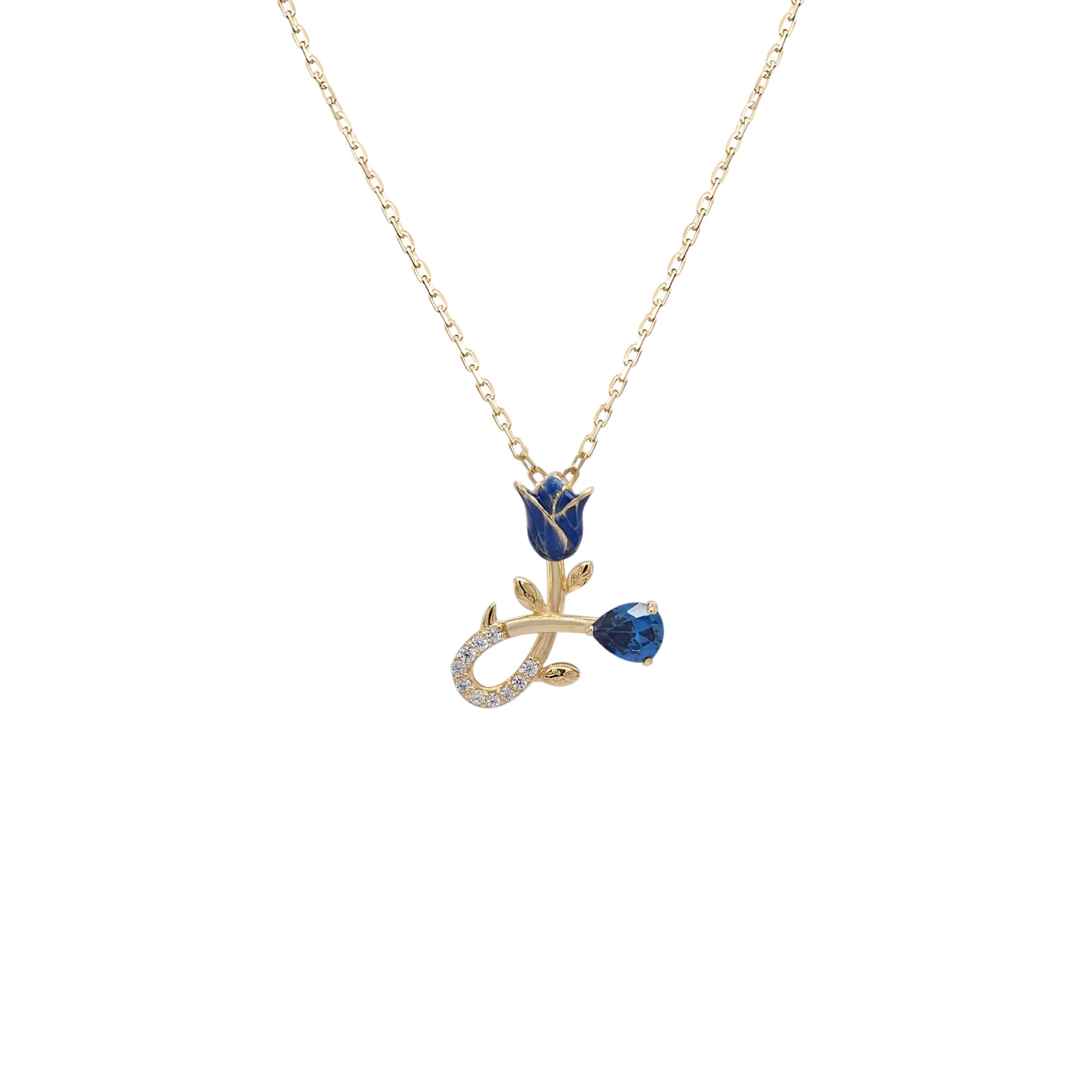 NATURA NECKLACE WITH BLUE FLOWER AND BLUE PEAR CUT CZ