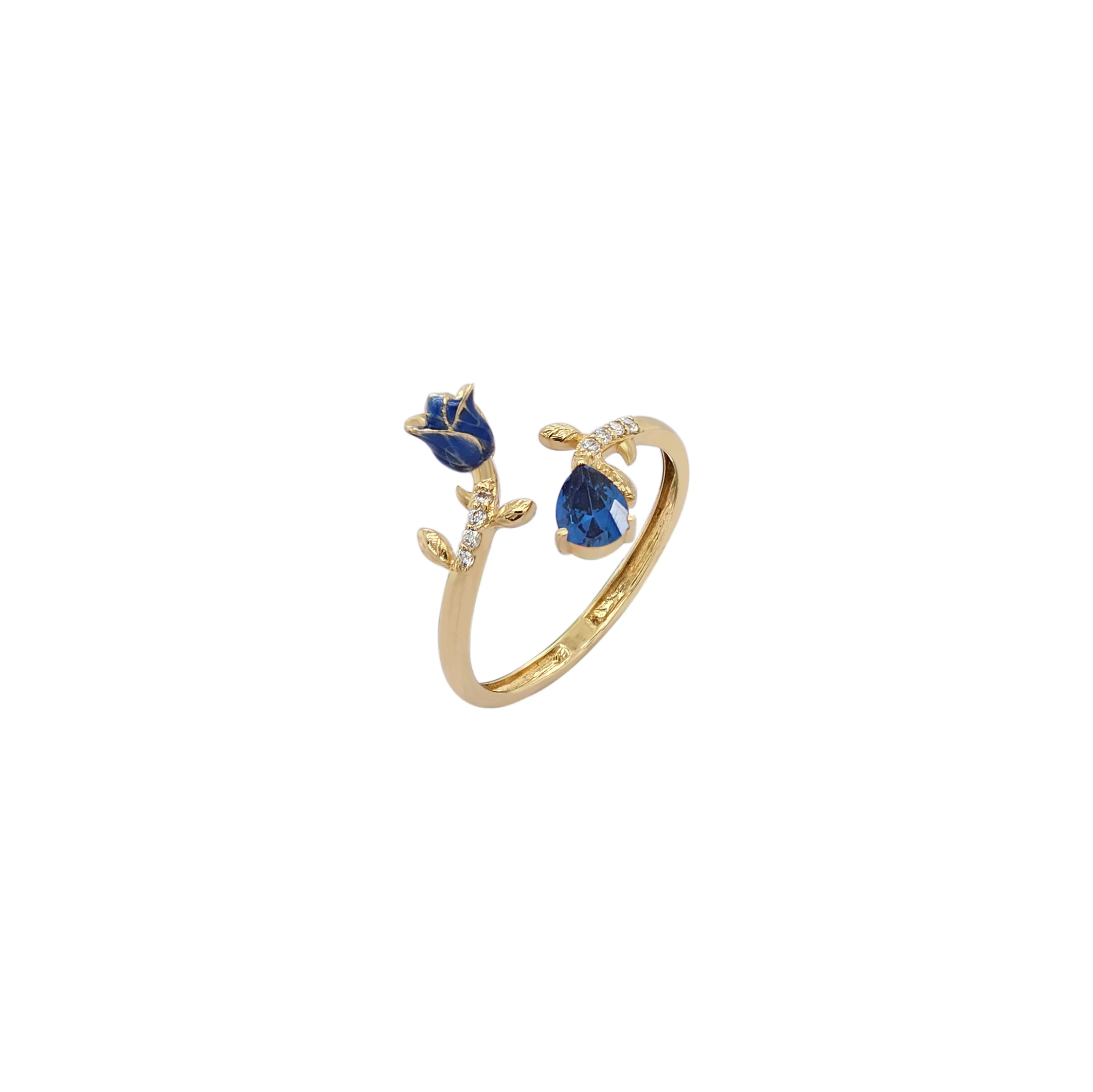 NATURA RING WITH BLUE FLOWER AND BLUE PEAR CUT CZ