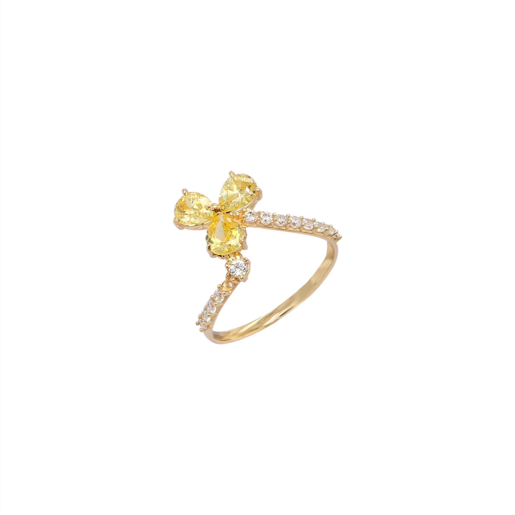 NATURA 3 PETAL FLORAL RING WITH 3 PEAR SHAPED YELLOW AND SMALL STONES