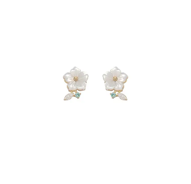 NATURA EARRINGS FLOWER WITH LEAF GREEN