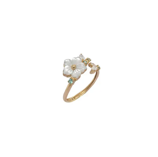 NATURA RING FLOWER WITH LEAF GREEN