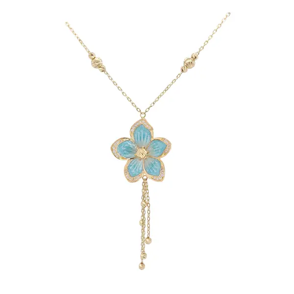 NATURA BLUE ENAMEL FLOWER NECKLACE WITH CHARMS