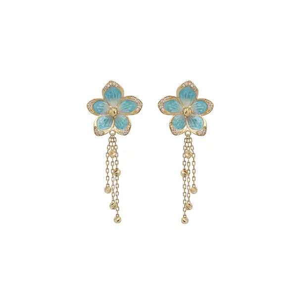 NATURA BLUE ENAMEL FLOWER EARRINGS WITH CHARMS