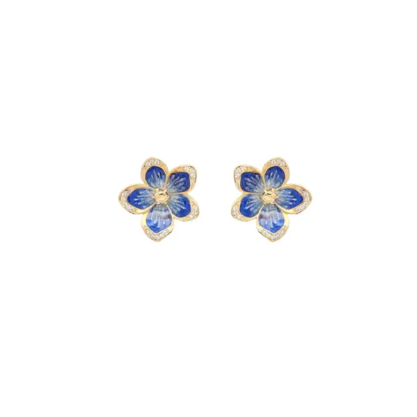 NATURA NAVY BLUE ENAMEL FLOWER EARRINGS
