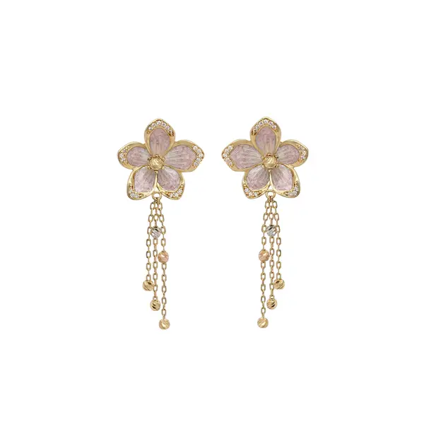 NATURA PINK ENAMEL FLOWER EARRINGS WITH CHARMS
