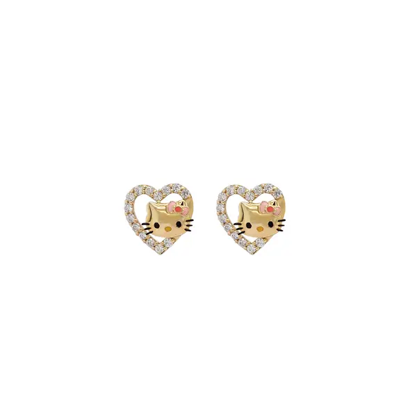 HELLO KITTY EARRINGS FACE ON LOVE WITH PINK ENAMEL AND CZ STONES