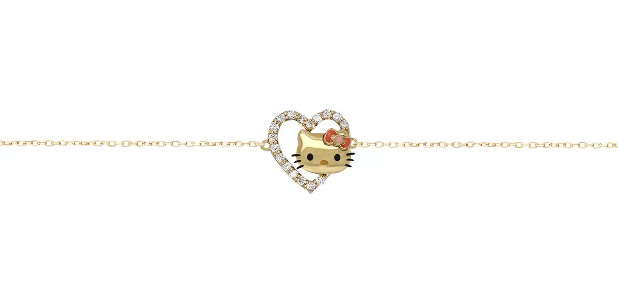 HELLO KITTY BRACELET FACE ON LOVE WITH PINK ENAMEL AND CZ STONES