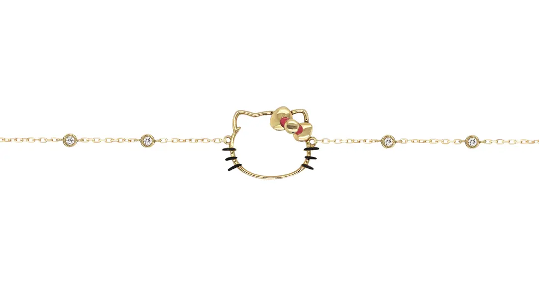 HELLO KITTY BRACELET WITH OPENFACE PINK ENAMEL