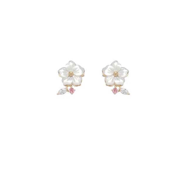 NATURA EARRINGS FLOWER WITH LEAF PINK