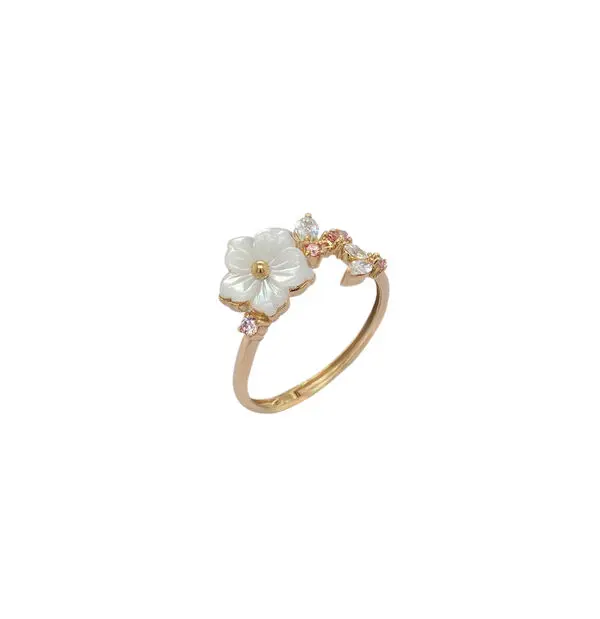 NATURA RING FLOWER WITH LEAF PINK
