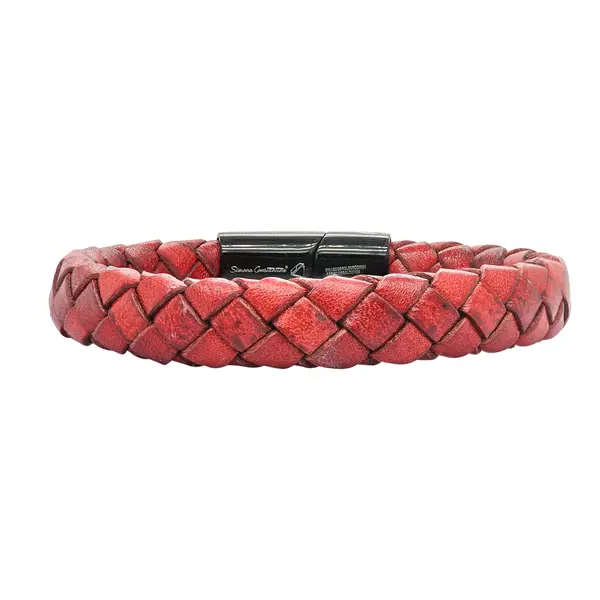 GENT'S LEATHER RED BROAD STRAP WITH DIAMOND AND BLACK CLASP