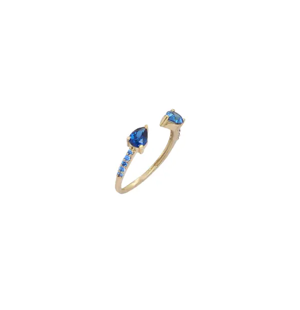 NATURA RING WITH 2 BLUE PEAR CUT CZ