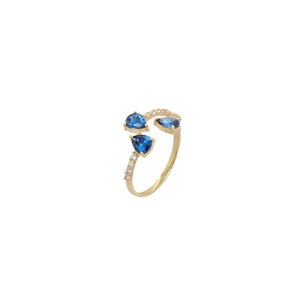 NATURA RING BYPASS WITH THREE PEAR SHAPED BLUE AND WHITE SMALL STONES